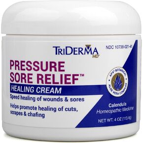TriDerma MD Pressure Sore Relief Healing Cream for Bed Sores Treatment, Ulcers, Pressure Sores, Wound Healing, Chafed Skin and Hard-to-Heal Skin Sores with Calendula and AP4 Aloe, 4 oz Jar