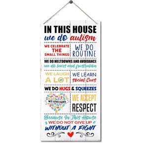 Autism Sign, In This House We Do Autism, Hanging Wood Sign Home Decorative, Printed Wood Wall Art Sign, Rustic Autism Awareness Sign, Autism Family Home Decor, Autism Classroom Wall Decor 12 * 6inch