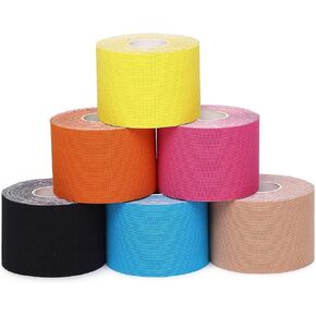 Kinesiology Tape 6 Rolls, Waterproof Kinetic Tape Muscle Tape for Injured Muscle Recovery & Joints Support, 2 Inch x 16.4 Feet Roll (Multicolour)