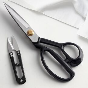 Handi Stitch Fabric Tailor Scissors and Thread Snipper – 9 Inch Razor Sharp Stainless Steel for Sewing, Dressmaking & Knitting Needs – Durable Black Shears for Cutting Denim, Leather & More