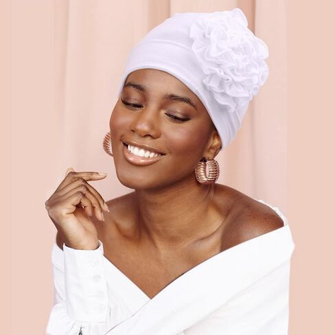 DRESHOW Turban Headwear for Women Flower Caps Chemo Cap for Cancer Patient African Hair Cover Beanie Headwraps Hair Loss Hat in Saudi Arabia