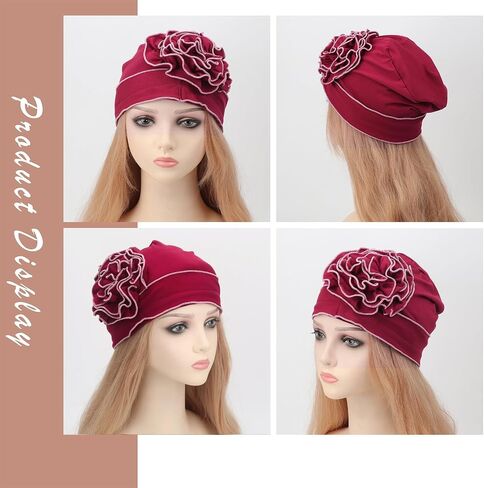 DRESHOW Turban Headwear for Women Flower Caps Chemo Cap for Cancer Patient African Hair Cover Beanie Headwraps Hair Loss Hat in Saudi Arabia