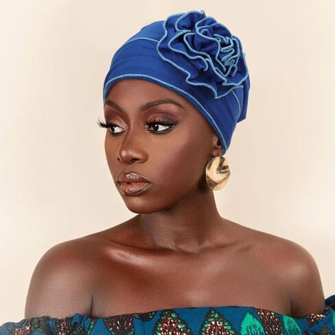 DRESHOW Turban Headwear for Women Flower Caps Chemo Cap for Cancer Patient African Hair Cover Beanie Headwraps Hair Loss Hat in Saudi Arabia