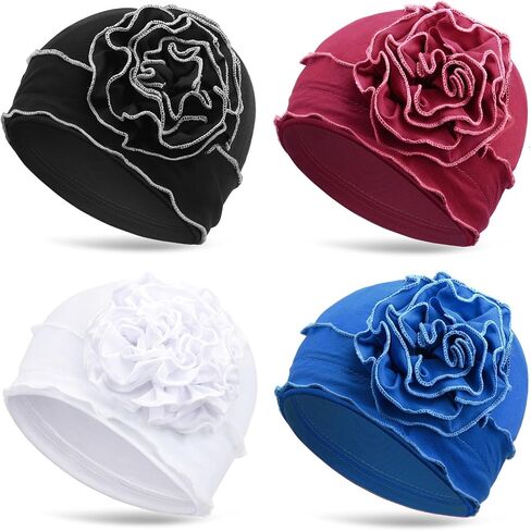 DRESHOW Turban Headwear for Women Flower Caps Chemo Cap for Cancer Patient African Hair Cover Beanie Headwraps Hair Loss Hat in Saudi Arabia