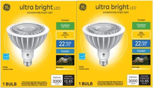 مصابيح GE Lighting GE فائقة السطوع LED، لمبة إضاءة خارجية، مصنفة رطبة، ضوء النهار (عبوتان) 93129227 in Saudi Arabia