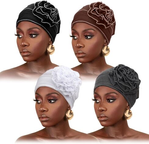 DRESHOW Turban Headwear for Women Flower Caps Chemo Cap for Cancer Patient African Hair Cover Beanie Headwraps Hair Loss Hat in Saudi Arabia