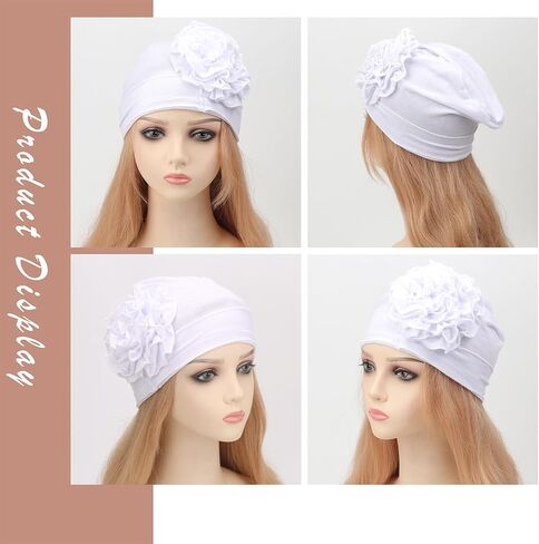DRESHOW Turban Headwear for Women Flower Caps Chemo Cap for Cancer Patient African Hair Cover Beanie Headwraps Hair Loss Hat in Saudi Arabia