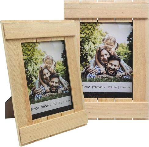 5X7 Picture Frame Set of 2, Wood Grain Photo Frame with HD Glass, Natural Farmhouse Rustic Solid Wooden Picture Frames for Gallery Wall Mounting and Desktop Display in Saudi Arabia