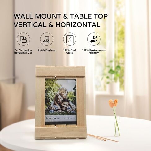 5X7 Picture Frame Set of 2, Wood Grain Photo Frame with HD Glass, Natural Farmhouse Rustic Solid Wooden Picture Frames for Gallery Wall Mounting and Desktop Display in Saudi Arabia