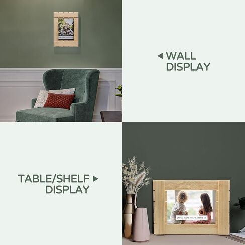 5X7 Picture Frame Set of 2, Wood Grain Photo Frame with HD Glass, Natural Farmhouse Rustic Solid Wooden Picture Frames for Gallery Wall Mounting and Desktop Display in Saudi Arabia