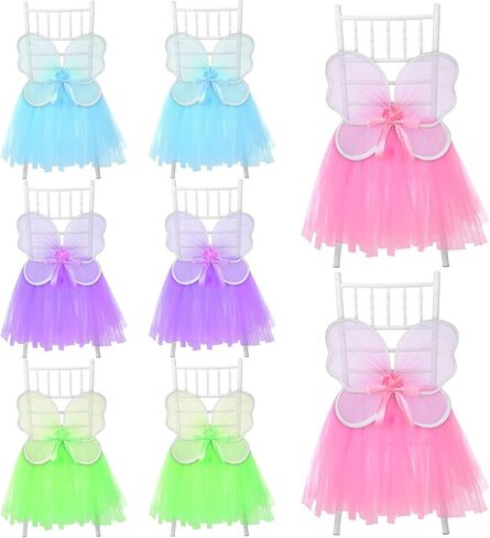 8 مجموعات كرسي الجنية تول توتو الديكور الجنية الأميرة أجنحة الفراشة توتو التنانير غطاء كرسي للأطفال الفتيات عيد الهالوين حفلة عيد ميلاد الطفل دش كرسي ديكور مناسب للكرسي القياسي in Kuwait