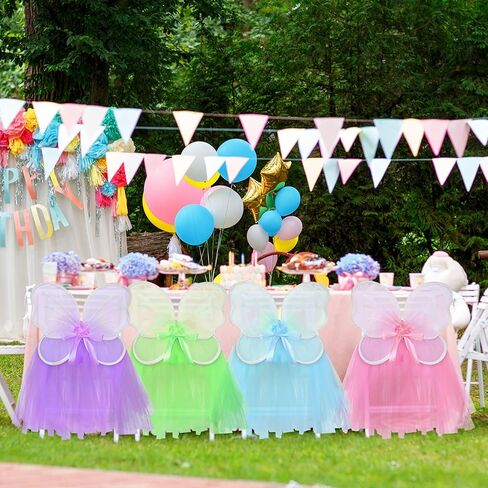 8 مجموعات كرسي الجنية تول توتو الديكور الجنية الأميرة أجنحة الفراشة توتو التنانير غطاء كرسي للأطفال الفتيات عيد الهالوين حفلة عيد ميلاد الطفل دش كرسي ديكور مناسب للكرسي القياسي in Kuwait