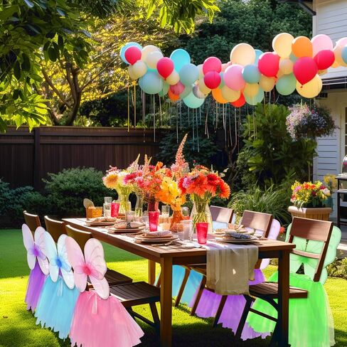 8 مجموعات كرسي الجنية تول توتو الديكور الجنية الأميرة أجنحة الفراشة توتو التنانير غطاء كرسي للأطفال الفتيات عيد الهالوين حفلة عيد ميلاد الطفل دش كرسي ديكور مناسب للكرسي القياسي in Kuwait