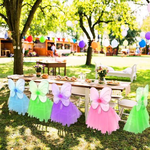 8 مجموعات كرسي الجنية تول توتو الديكور الجنية الأميرة أجنحة الفراشة توتو التنانير غطاء كرسي للأطفال الفتيات عيد الهالوين حفلة عيد ميلاد الطفل دش كرسي ديكور مناسب للكرسي القياسي in Kuwait