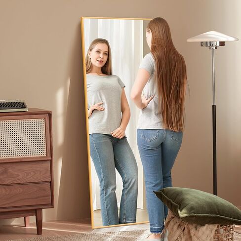مرآة كاملة الطول مع حامل مقاس 57 بوصة × 20 بوصة، مرآة أرضية واقفة معلقة أو حائط مائل، مرآة لكامل الجسم لغرفة المعيشة أو غرفة النوم أو غرفة الملابس in Kuwait