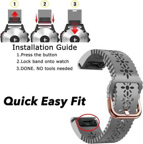 20mm Lace Soft Silicone Quick Easy Fit Watch Band Compatible with Garmin Fenix 5s/5s Plus/Fenix 6s/6s Pro/Fenix 7s/Instinct 2s, Hollow Out Flower Silicone Replacement Watch Strap for Garmin Fenix Series Smartwatch in Saudi Arabia