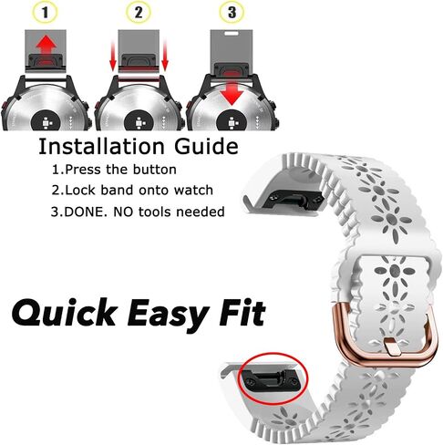 20mm Lace Soft Silicone Quick Easy Fit Watch Band Compatible with Garmin Fenix 5s/5s Plus/Fenix 6s/6s Pro/Fenix 7s/Instinct 2s, Hollow Out Flower Silicone Replacement Watch Strap for Garmin Fenix Series Smartwatch in Saudi Arabia