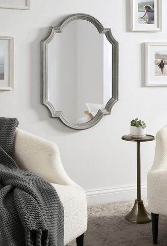 Kate and Laurel Fairbourne Glam Scalloped Wall Mirror, 24 x 36, Gray, Traditional Decorative Mirror with Elegant Scalloped Edge for Sleek Glamorous Home Decor in Saudi Arabia