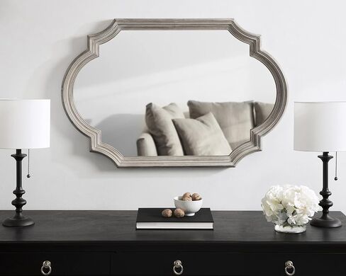 Kate and Laurel Fairbourne Glam Scalloped Wall Mirror, 24 x 36, Gray, Traditional Decorative Mirror with Elegant Scalloped Edge for Sleek Glamorous Home Decor in Saudi Arabia