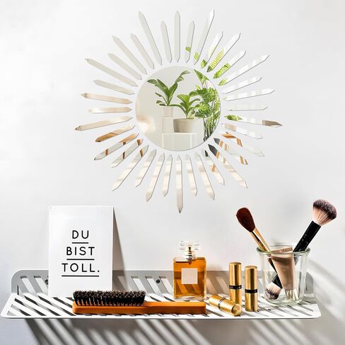 CEYAZYE Sunflower Mirror Wall Stickers, Stick on Mirror Self Adhesive, Mirrors for Walls, Mirror Stickers for Bedrooms Home Gym Wardrobe Doors Decorations(Silver) in Saudi Arabia