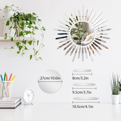 CEYAZYE Sunflower Mirror Wall Stickers, Stick on Mirror Self Adhesive, Mirrors for Walls, Mirror Stickers for Bedrooms Home Gym Wardrobe Doors Decorations(Silver) in Kuwait