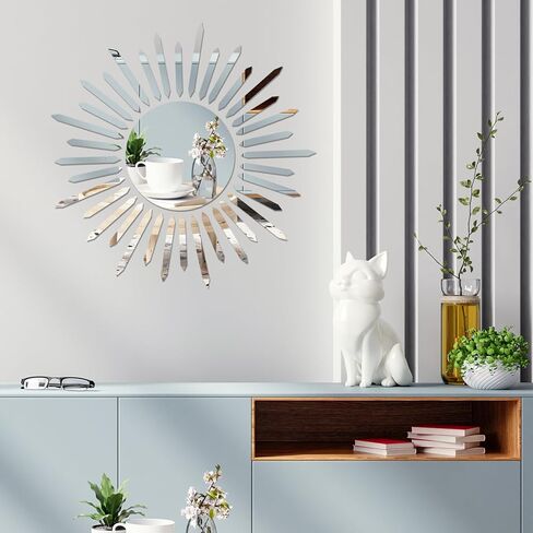 CEYAZYE Sunflower Mirror Wall Stickers, Stick on Mirror Self Adhesive, Mirrors for Walls, Mirror Stickers for Bedrooms Home Gym Wardrobe Doors Decorations(Silver) in Saudi Arabia