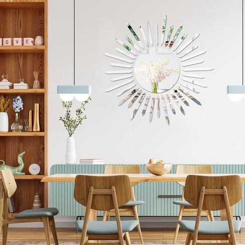 CEYAZYE Sunflower Mirror Wall Stickers, Stick on Mirror Self Adhesive, Mirrors for Walls, Mirror Stickers for Bedrooms Home Gym Wardrobe Doors Decorations(Silver) in Kuwait