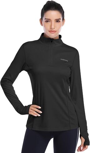HISKYWIN Womens UPF 50+ Sun Protection Tops Long Sleeve Half-Zip Thumb Hole Outdoor Workout Shirt in Saudi Arabia