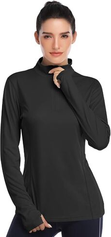 HISKYWIN Womens UPF 50+ Sun Protection Tops Long Sleeve Half-Zip Thumb Hole Outdoor Workout Shirt in Saudi Arabia