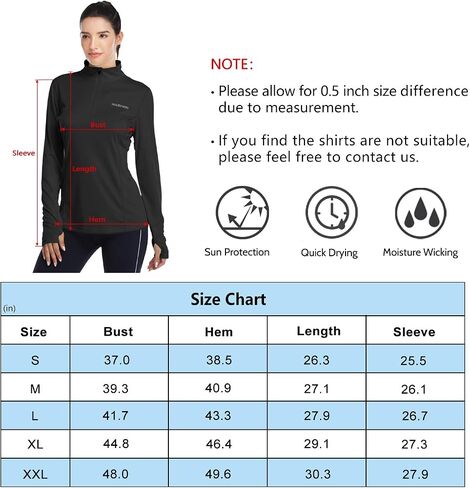 HISKYWIN Womens UPF 50+ Sun Protection Tops Long Sleeve Half-Zip Thumb Hole Outdoor Workout Shirt in Saudi Arabia