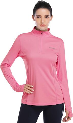 HISKYWIN Womens UPF 50+ Sun Protection Tops Long Sleeve Half-Zip Thumb Hole Outdoor Workout Shirt in Kuwait