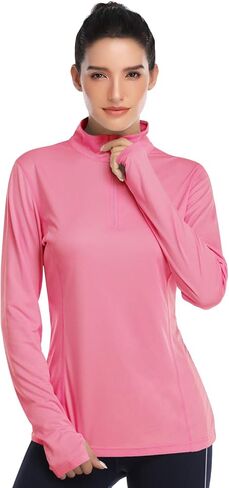 HISKYWIN Womens UPF 50+ Sun Protection Tops Long Sleeve Half-Zip Thumb Hole Outdoor Workout Shirt in Kuwait