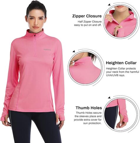 HISKYWIN Womens UPF 50+ Sun Protection Tops Long Sleeve Half-Zip Thumb Hole Outdoor Workout Shirt in Kuwait