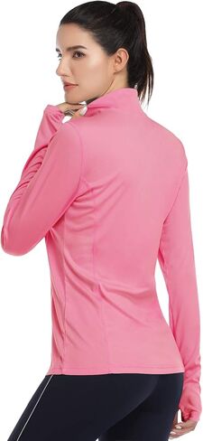 HISKYWIN Womens UPF 50+ Sun Protection Tops Long Sleeve Half-Zip Thumb Hole Outdoor Workout Shirt in Kuwait