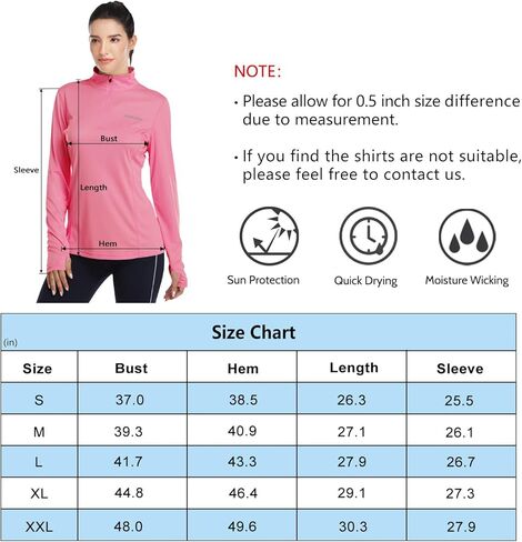 HISKYWIN Womens UPF 50+ Sun Protection Tops Long Sleeve Half-Zip Thumb Hole Outdoor Workout Shirt in Kuwait