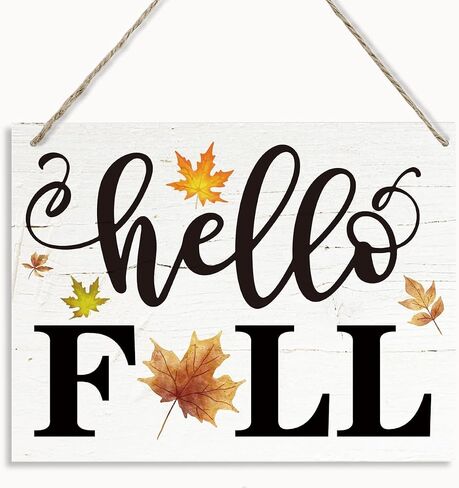 Hello Fall Sign, Fall Decor, Rustic Wooden Hanging Plaque Sign, Autumn Leaves Decor, Welcome Decor for Front Door Porch Entryway, Farmhouse Home Decor Indoor Outdoor, Wall Decor Art in Saudi Arabia