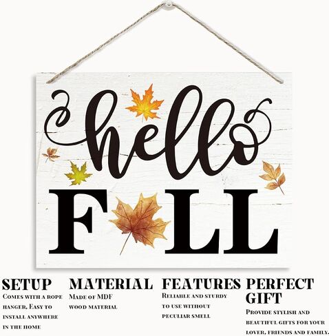 Hello Fall Sign, Fall Decor, Rustic Wooden Hanging Plaque Sign, Autumn Leaves Decor, Welcome Decor for Front Door Porch Entryway, Farmhouse Home Decor Indoor Outdoor, Wall Decor Art in Saudi Arabia