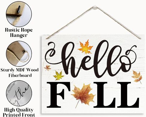 Hello Fall Sign, Fall Decor, Rustic Wooden Hanging Plaque Sign, Autumn Leaves Decor, Welcome Decor for Front Door Porch Entryway, Farmhouse Home Decor Indoor Outdoor, Wall Decor Art in Saudi Arabia