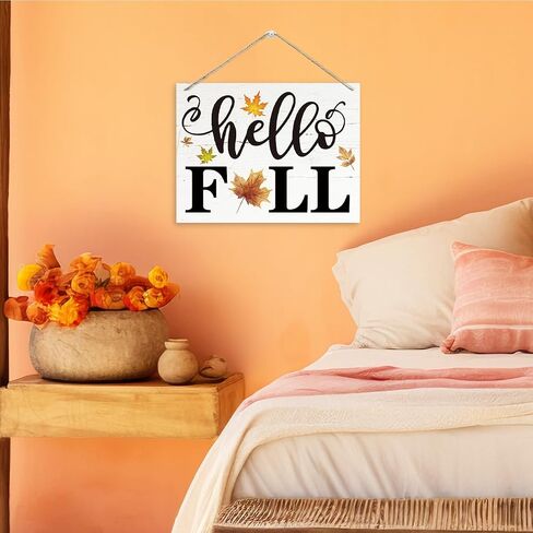 Hello Fall Sign, Fall Decor, Rustic Wooden Hanging Plaque Sign, Autumn Leaves Decor, Welcome Decor for Front Door Porch Entryway, Farmhouse Home Decor Indoor Outdoor, Wall Decor Art in Saudi Arabia