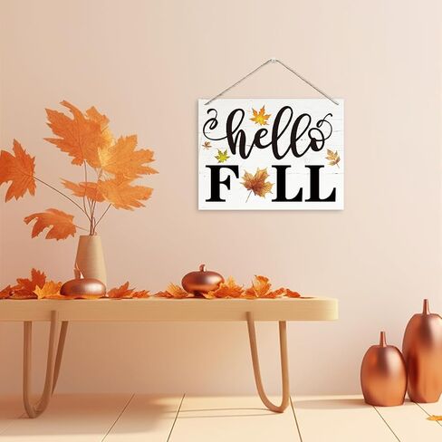 Hello Fall Sign, Fall Decor, Rustic Wooden Hanging Plaque Sign, Autumn Leaves Decor, Welcome Decor for Front Door Porch Entryway, Farmhouse Home Decor Indoor Outdoor, Wall Decor Art in Saudi Arabia