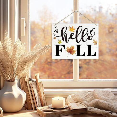 Hello Fall Sign, Fall Decor, Rustic Wooden Hanging Plaque Sign, Autumn Leaves Decor, Welcome Decor for Front Door Porch Entryway, Farmhouse Home Decor Indoor Outdoor, Wall Decor Art in Saudi Arabia