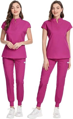 PARRA & CARRUYO - Uniforms for women, with a t-shirt with cap sleeves, elegant mandarin collar and sports pants with jogger in Saudi Arabia