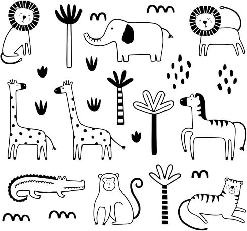 Jungle Animal Wall Decals Safari Nursery Wall Art Removable Wall Stickers Kids Room Decor Tropical Jungle Wall Decor in Saudi Arabia