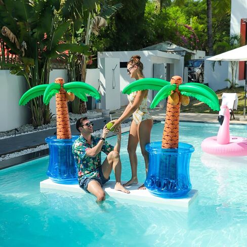 PARENTSWELL 63'' Inflatable Palm Tree Cooler, Tropical Luau Party Decorations, Inflatable Drink Cooler for Parties Jungle Hawaiian Birthday Party Decorations Palm Tree Decor in Saudi Arabia