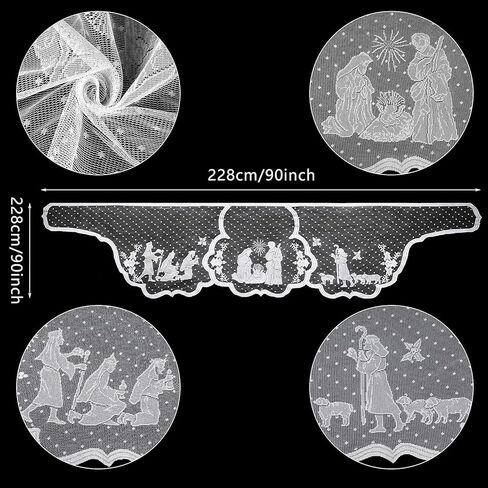 Tegeme عيد الميلاد الموقد وشاح الدانتيل الأبيض يسوع إكليل الديكور عيد الميلاد الدانتيل الأبيض يسوع إكليل وشاح الموقد القماش داخلي زينة عيد الميلاد لغرفة المعيشة المنزلية، 20 × 90 بوصة in Kuwait