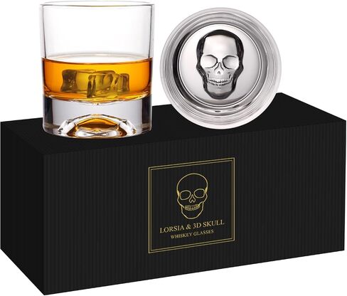 Hand Blown Crystal Skull Whiskey Glasses, Set of 2 Bourbon Glasses In Gift Box - 10 Oz Old Fashioned Glasses for Scotch, Cocktail, Rum - Perfect Gifts for Halloween, Christmas, Thanksgiving for Men in Saudi Arabia