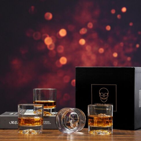 Hand Blown Crystal Skull Whiskey Glasses, Set of 2 Bourbon Glasses In Gift Box - 10 Oz Old Fashioned Glasses for Scotch, Cocktail, Rum - Perfect Gifts for Halloween, Christmas, Thanksgiving for Men in Saudi Arabia