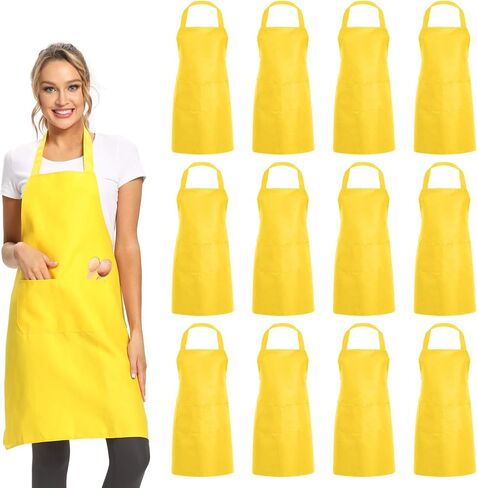 DUSKCOVE 12 Pack Plain Bib Aprons with 2 Pockets - Black Unisex Commercial Apron Bulk for Kitchen Cooking Restaurant BBQ Painting Crafting in Kuwait