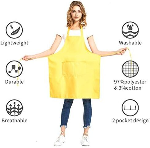 DUSKCOVE 12 Pack Plain Bib Aprons with 2 Pockets - Black Unisex Commercial Apron Bulk for Kitchen Cooking Restaurant BBQ Painting Crafting in Kuwait