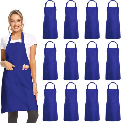 DUSKCOVE 12 Pack Plain Bib Aprons with 2 Pockets - Black Unisex Commercial Apron Bulk for Kitchen Cooking Restaurant BBQ Painting Crafting in Kuwait